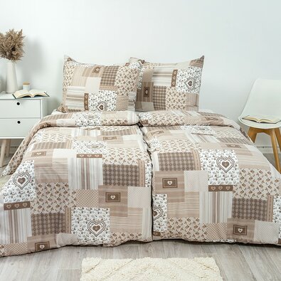 Stanex Крепова постільна білизна Печворк бежевий, 140 x 220 см, 70 x 90 см