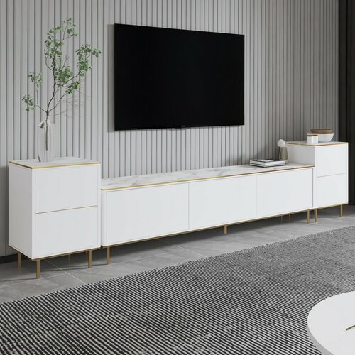 TV-szekrény szekrényekkel Imej White Marble andGold