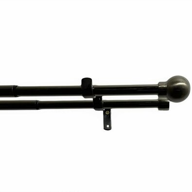 Set dublu de perdele extensibile. Bile 16/19 mmnichel negru, 120 - 230 cm, fără inele