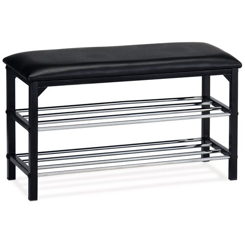 Підставка для взуття з сидінням 2 яруси, чорна, 80 x 30 x 45 см
