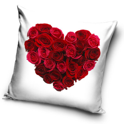 Mała poduszka Serce z różą biały, 40 x 40 cm