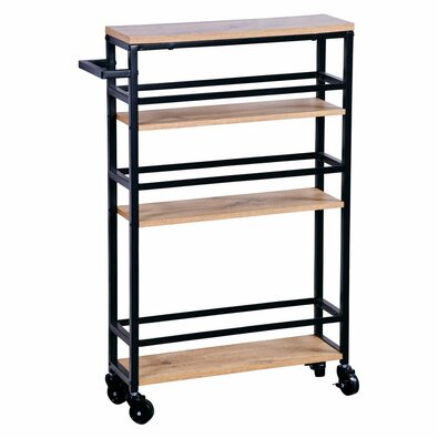 Kesper 27842 Nischenregal auf Rollen, Bambus/Metall, 81 x 15 x 50 cm