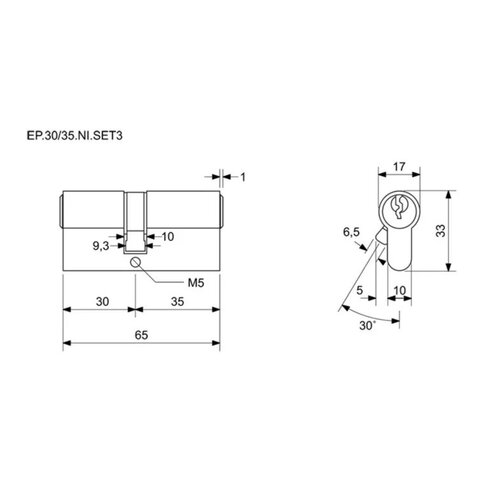 Richter EP.30/35.NI.SET3 комплект будівельнихциліндричних вкладок 30+35 мм, 9 ключів