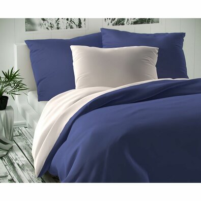 Pościel satynowa Luxury Collection biały/granatowy, 140 x 220 cm, 70 x 90 cm