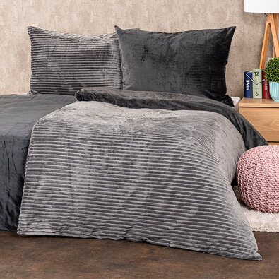 4Home Pościel mikroflanela Stripe szary, 140 x 200 cm, 70 x 90 cm