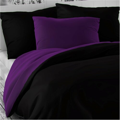 Saténové obliečky Luxury Collection čierna / tmavo fialová, 240 x 220 cm, 2 ks 70 x 90 cm