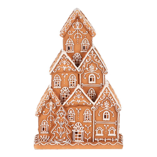 Karácsonyi dekoráció Perníkové domky s LEDosvětlením, polyresin, 31 cm