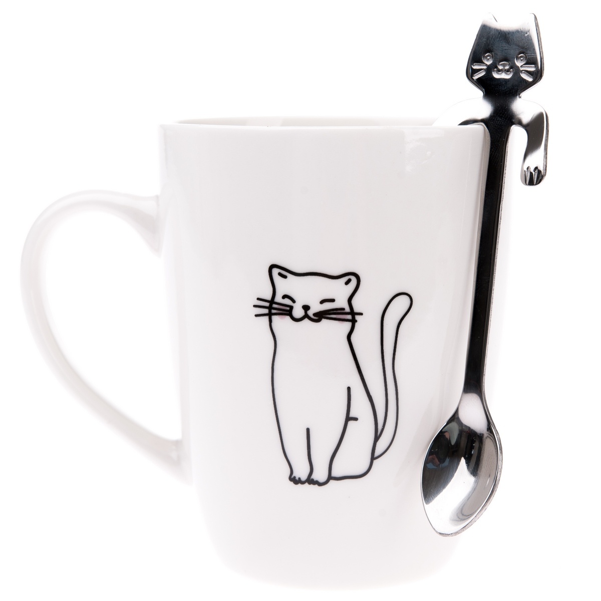 Kubek porcelanowy z metalową łyżeczką Kitten,  320 ml