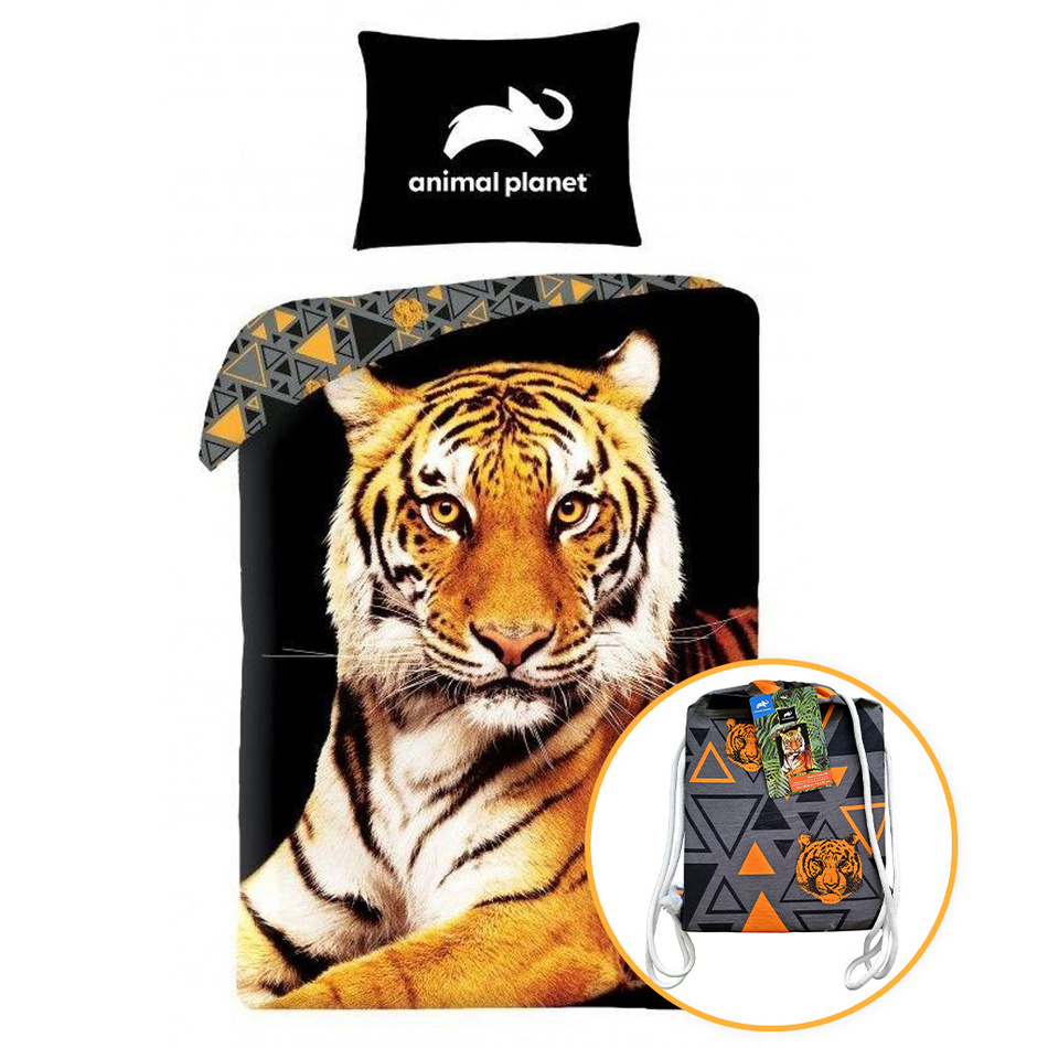 Lenjerie de pat din bumbac Animal Planet Tiger, 140 x 200 cm, 70 x 90 cm + cadou gratuit e4home.ro
