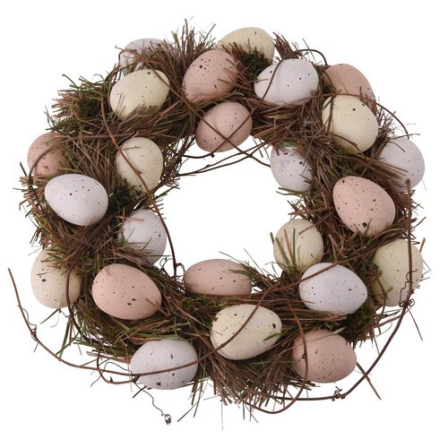Húsvéti koszsorú tojásokkal bézs, átmérő 34 cm