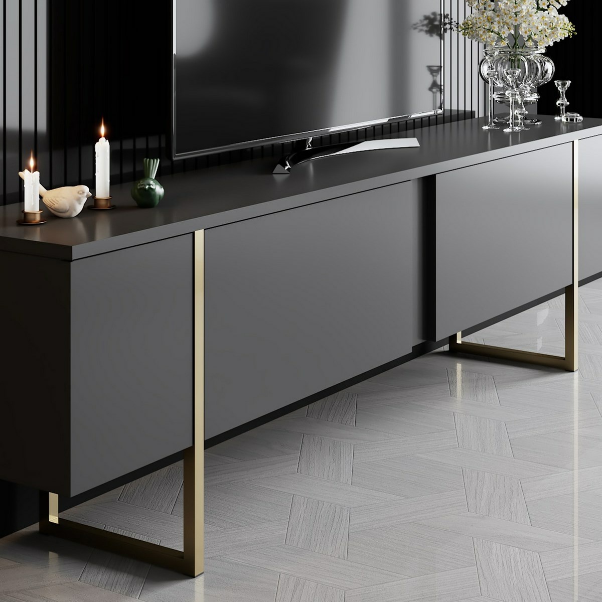 Televízny stolík Luxe Anthracite and Gold