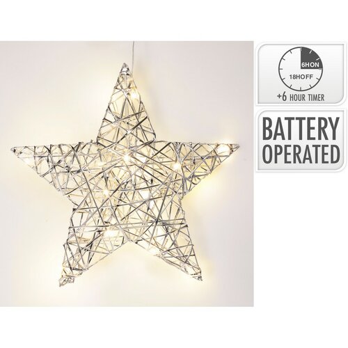 Vianočná svietiaca hviezda Silver, 30 x 30 cm, 20 micro LED, na batérie