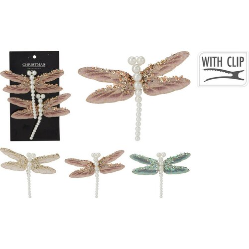 Set de decorațiuni de Crăciun Libelula, verde,13x9x1,5 cm, cu clemă, SET DE 2 BUCĂȚI