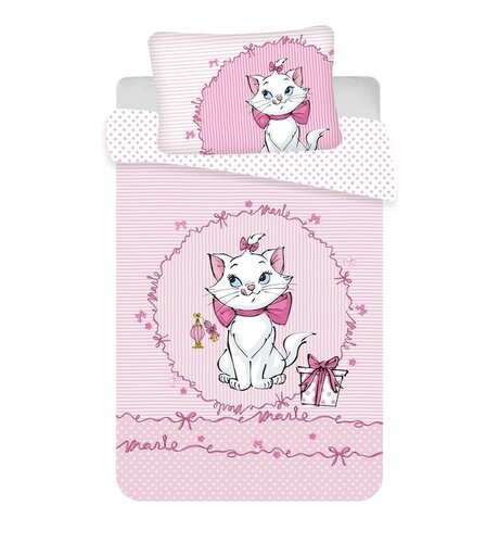Gyermek pamut ágynemű kiságyba, Marie cat pink baby, 100 x 135 cm, 40 x 60 cm