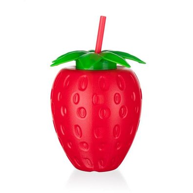 Sticlă de plastic cu pai Banquet STRAWBERRY, 880ml