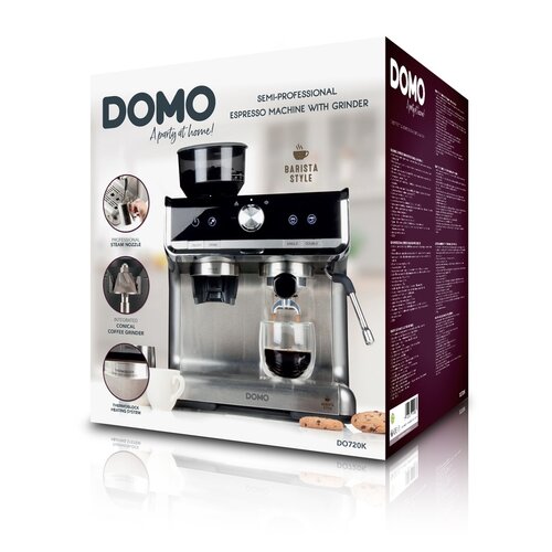 DOMO DO720K pákové espresso s mlýnkem 15 bar