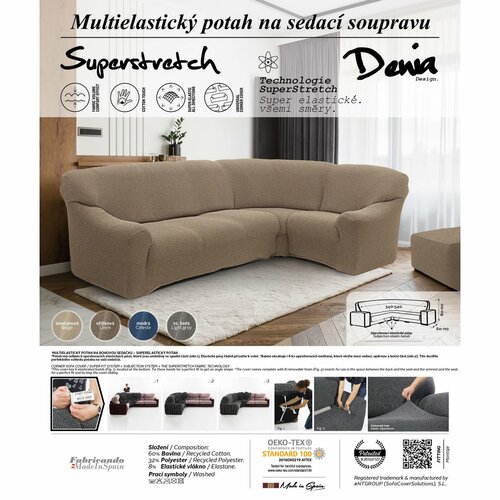 Napínací potah na rohovou sedačku Denia svetlosiva, 340 - 540 cm x 60 - 110 cm