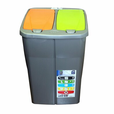 Mazzei Kosz do segregacji odpadów podwójny, 45 l,  klapa zielona i pomarańczowa