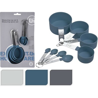 Komplet merilnih skodelic in žličk, 8 kosov,svetlo siva