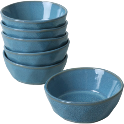Set mit 6 Steingutschalen Facetta 12 cm, türkis