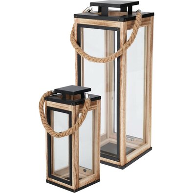 Set of 2 square wooden lanterns
