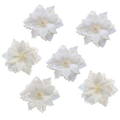 Karácsonyi dekoráció Poinsettia szarvasagancsosfehér, 6 darabos szett
