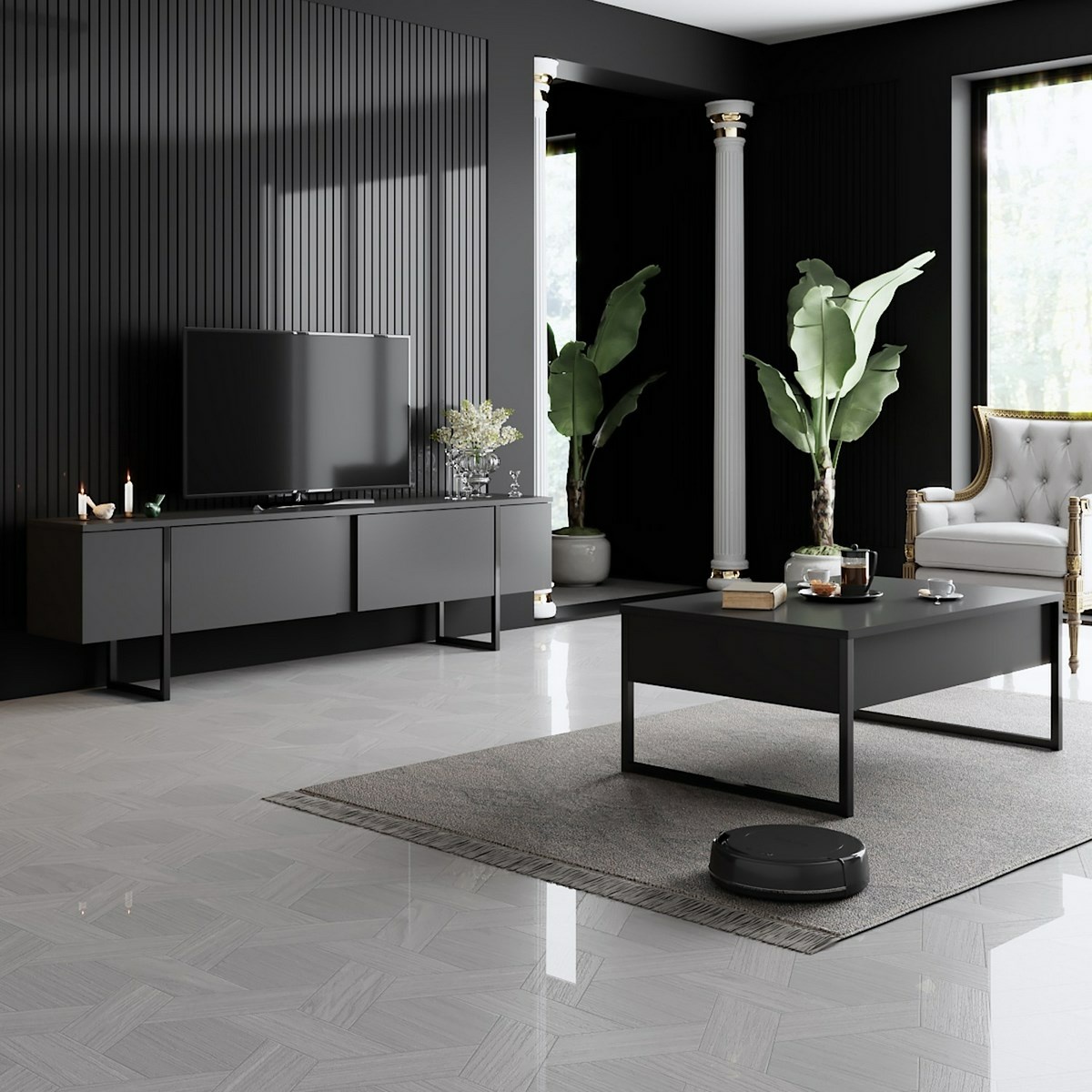 Televízny stolík Luxe Anthracite and Black