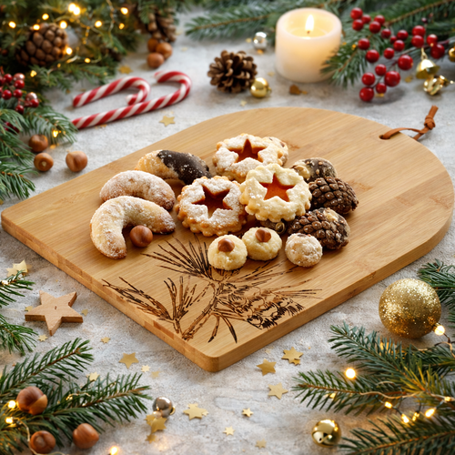 Weihnachtliches Serviertablett aus Bambus, 35 × 26,5 × 1,5 cm