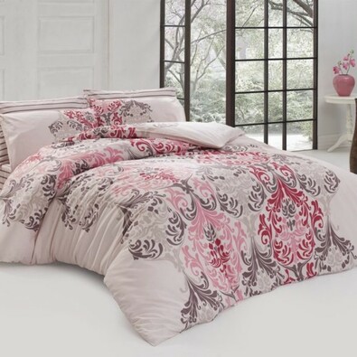 Lenjerie de pat, din bumbac, Julie, alb cu modele, 140 x 200 cm, 70 x 90 cm