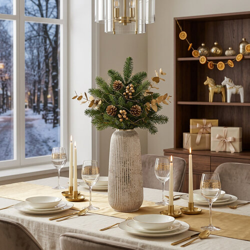 Stożkowy wazon ceramiczny GILDED RIBS M, złoty
