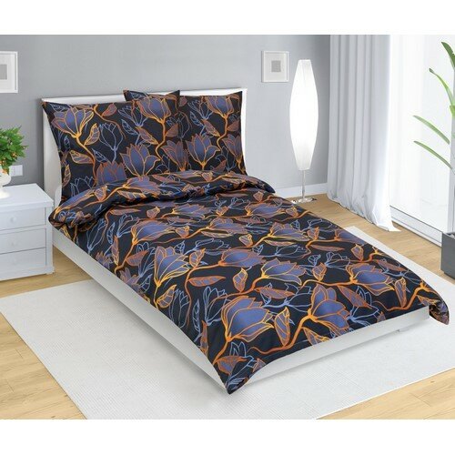 Bellatex Бавовняна постільна білизна Квітка темно-синя, 140 x 200 см, 70 x 90 см