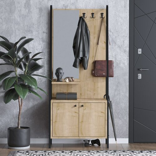 Cuier cu dulap de pantofi Lumi Oak and Black