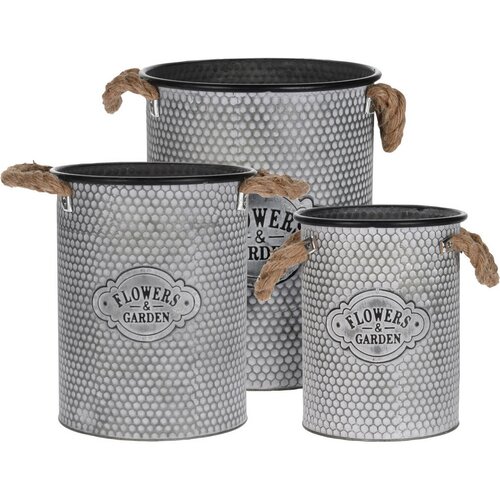 Komplet zinkových obalů na květináče Flowers, 3 ks