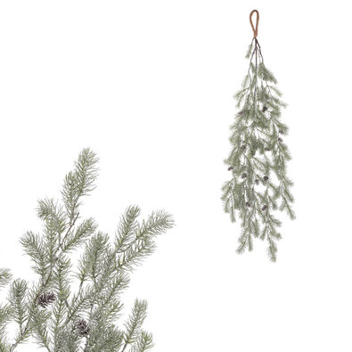 Műanyag, lelógó lucfenyő ág tobozokkal, 100 cm, fagyos