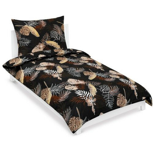 Lenjerie de pat din bumbac Bellatex Monstera maroînchis, 140 x 200 cm, 70 x 90 cm