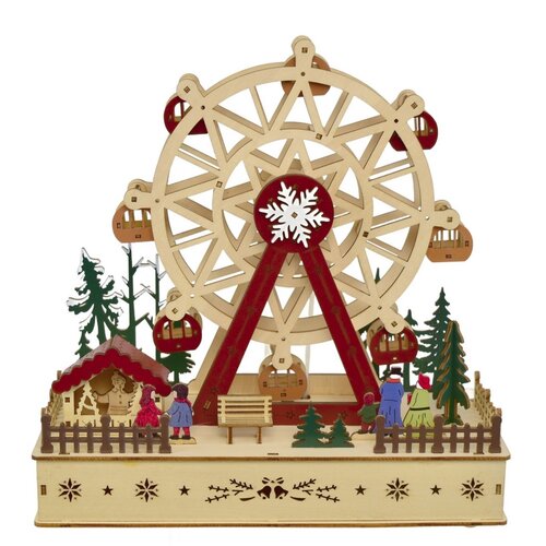 Decorațiune rotativă din lemn cu LED-uri Carusel,28 x 28 x 12 cm