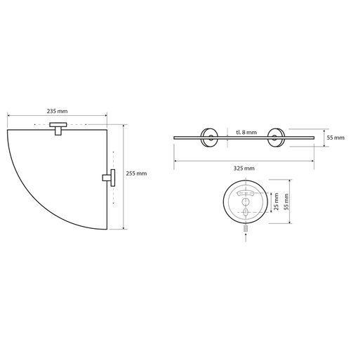 SAPHO XR603 X-Round E szklana półka narożna 25 x 25 cm