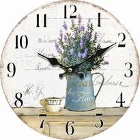 Drevené nástenné hodiny Lavender café, pr. 34 cm