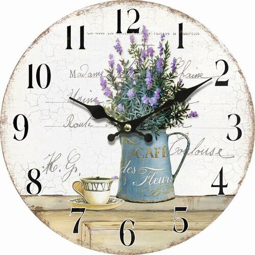 Дерев’яний настінний годинник Lavender café, діам. 34 см