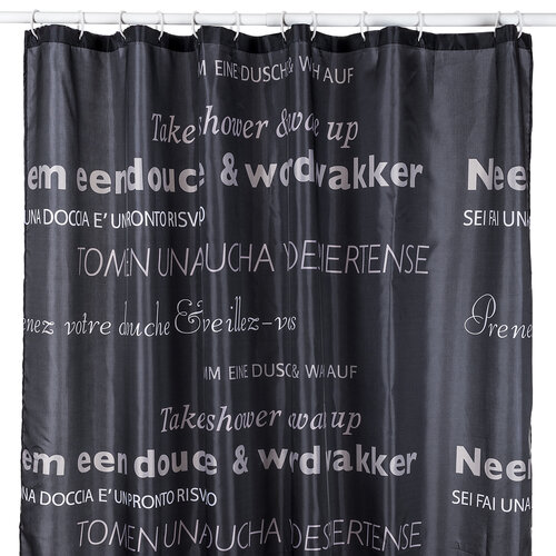 Sprchový závěs TEXT černá, 180 x 180 cm