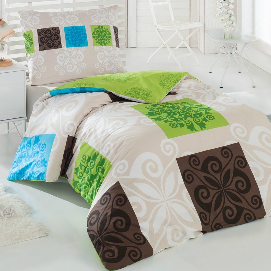 Bedtex Bavlněné povlečení Sedef zelená, 140 x 220 cm, 70 x 90 cm