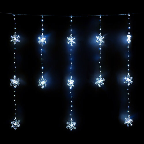Kurtyna świetlna zewnętrzna Snowflakes, 120x120 cm, LED, zimna biała timer, 8 funkcji