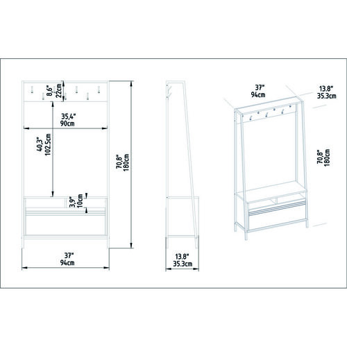 Cuier cu raft pentru încălțăminte Devin Walnut and Black