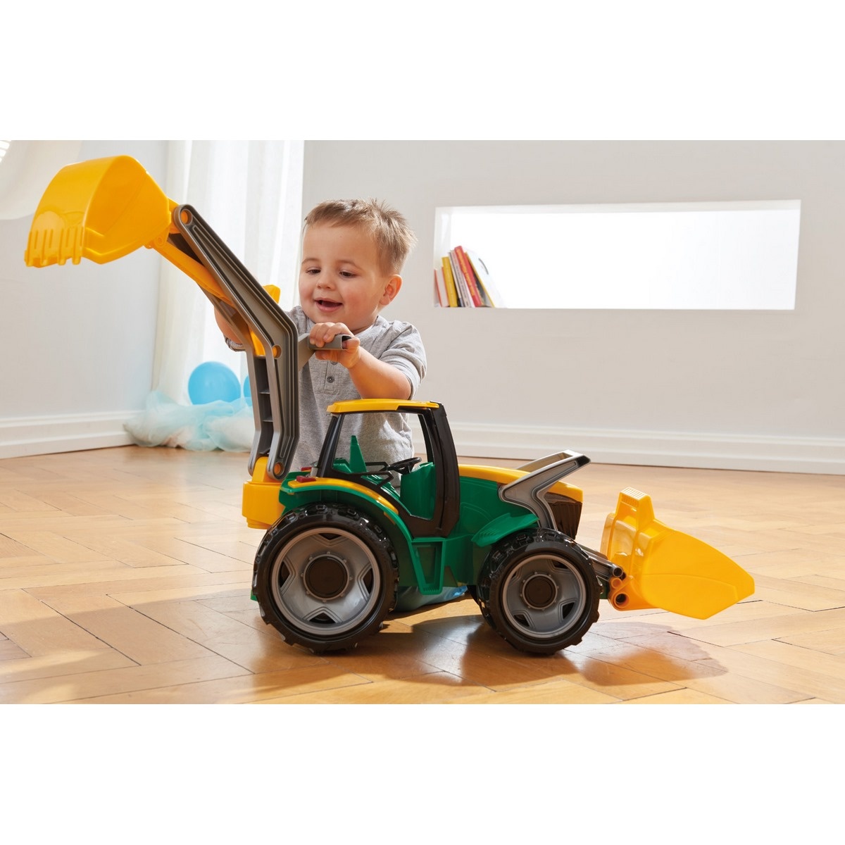 Lena Traktor kanállal és kotróval, 65 cm, zöld- sárga termék 2. képe