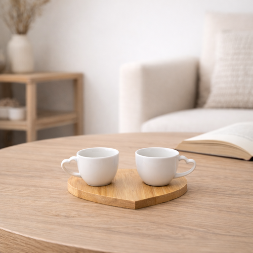 Zestaw 2 porcelanowych filiżanek z podstawkami Serce