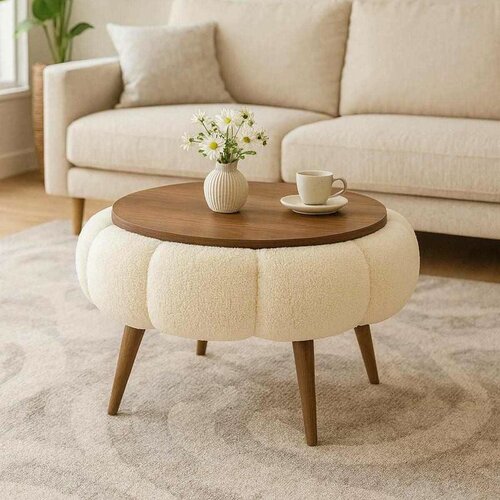 Odkládací čalouněný stolek Daisy 60 Cream Walnut