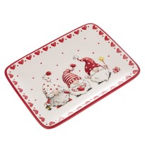 Vianočný keramický tanier Škriatkovia 20 x 15,3 cm, červená