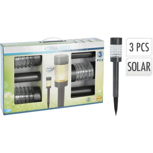 ProGarden Set de lumini solare din oțelinoxidabil, 3 buc, alb cald