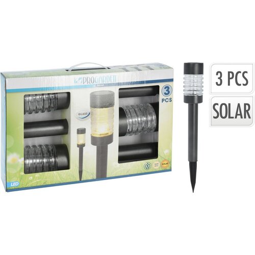 Set de lumini solare ProGarden din oțelinoxidabil, 3 buc, alb cald