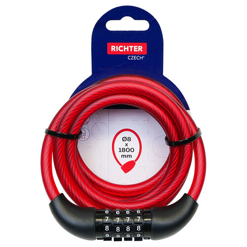 Code-Kabelschloss aus Stahl RL.567.8x1800.CRV rot, 180 cm
